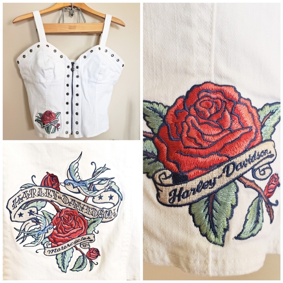 Harley-Davidson Tops - Harley Davidson Denim  Rose embroidered Bustier